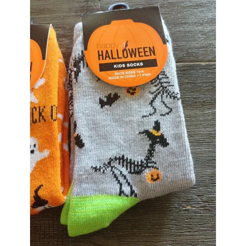 Ghost Dinosaur Skeleton Happy Halloween Kids Socks Size 10-4 Lot Of 2
